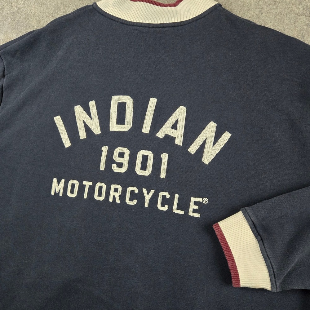 Indian Motorcycle Jacket Mens 3XL Navy Blue Chain Stitch Embroidered Moto Biker